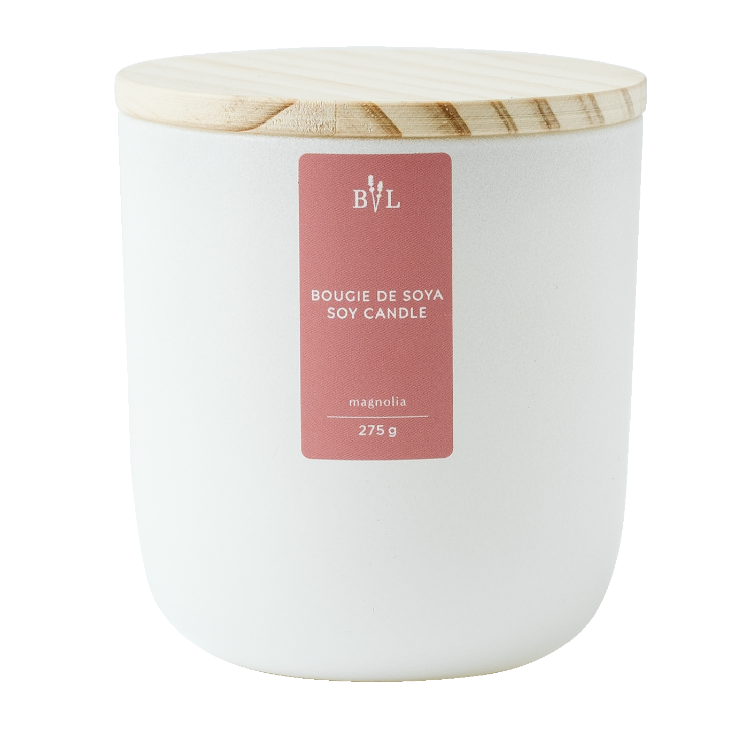 Grande bougie de soya lavande-magnolia dans un contenant en verre blanc mat de 275 g