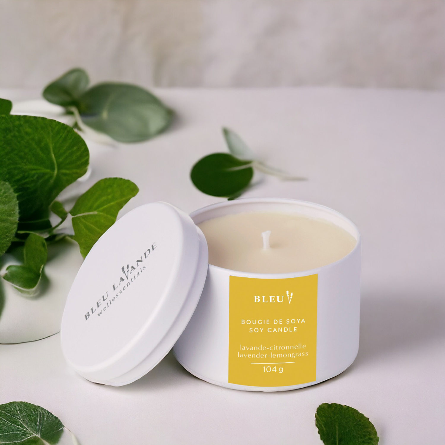 Bougie de soya qui sent la lavande et le citron