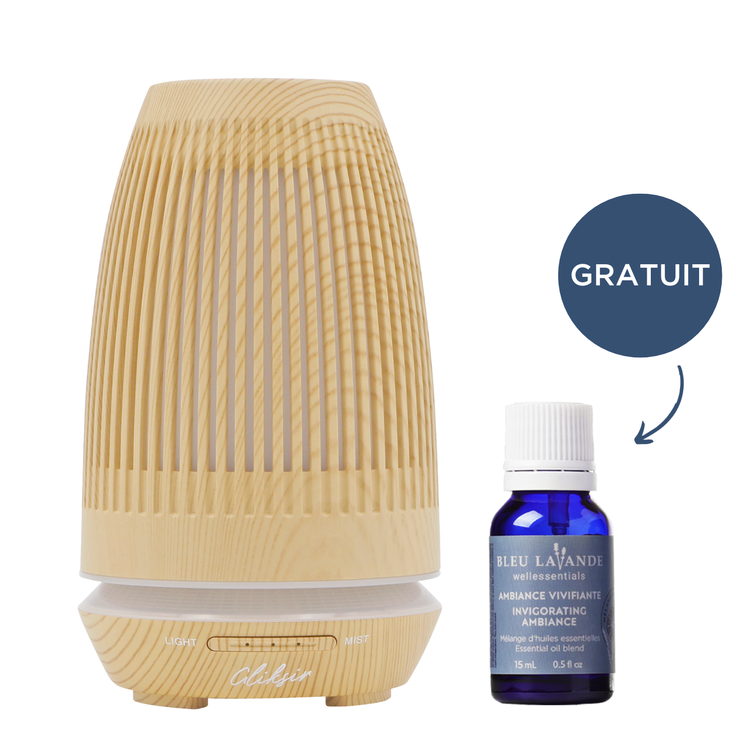 Diffuseur d'huiles essentielles Haiku en bois clair avec mélange à diffuser