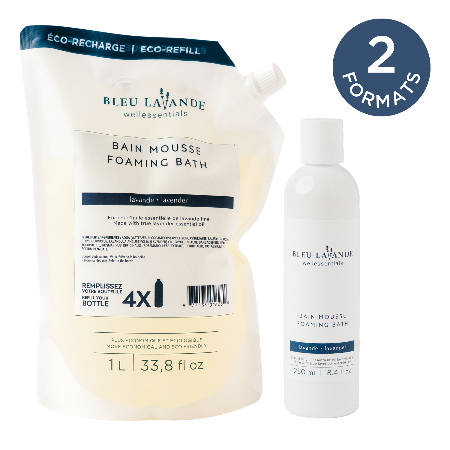 Bain mousse à l'huile essentielle de lavande de Bleu Lavande en 2 formats