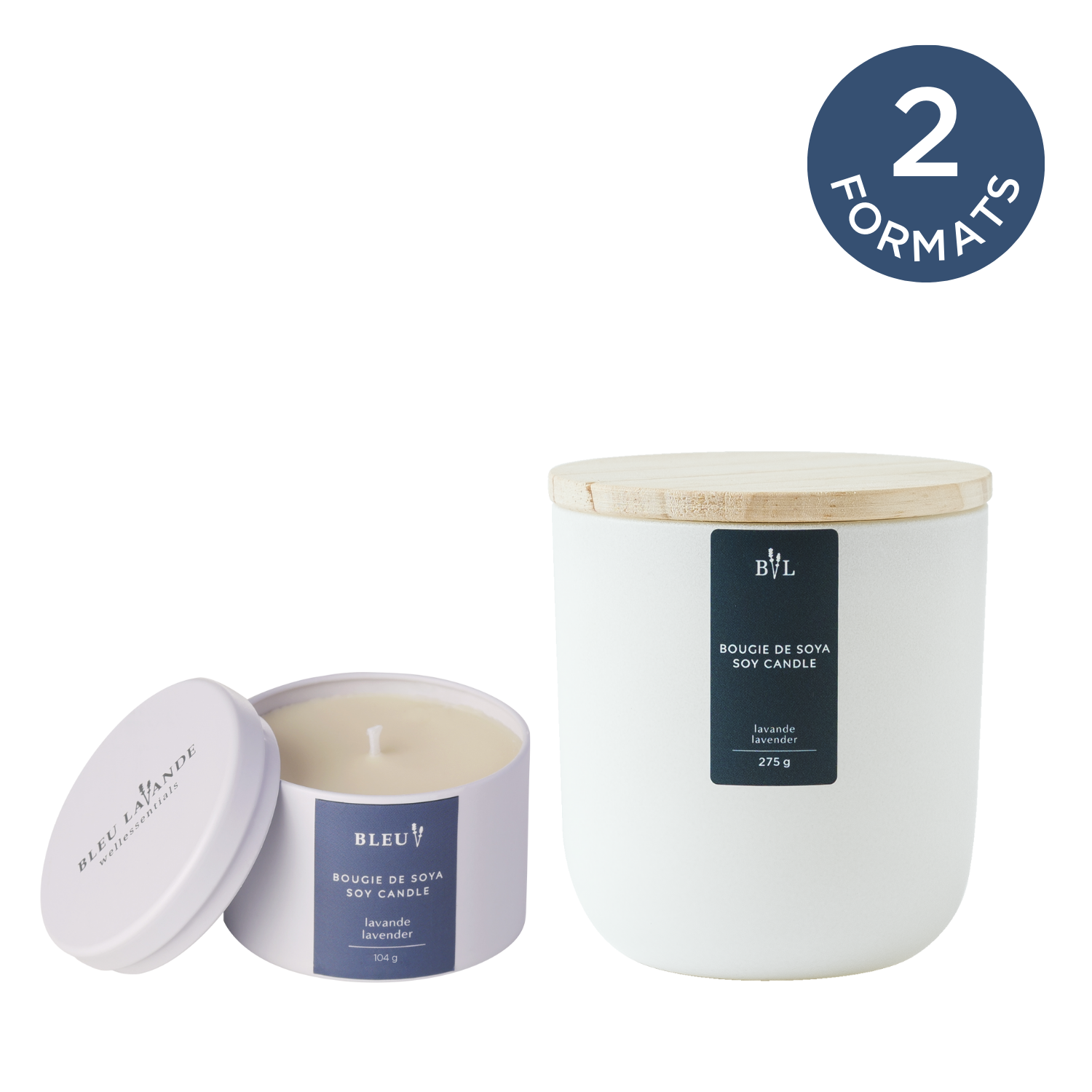 Bougies de soya à la lavande en 2 formats