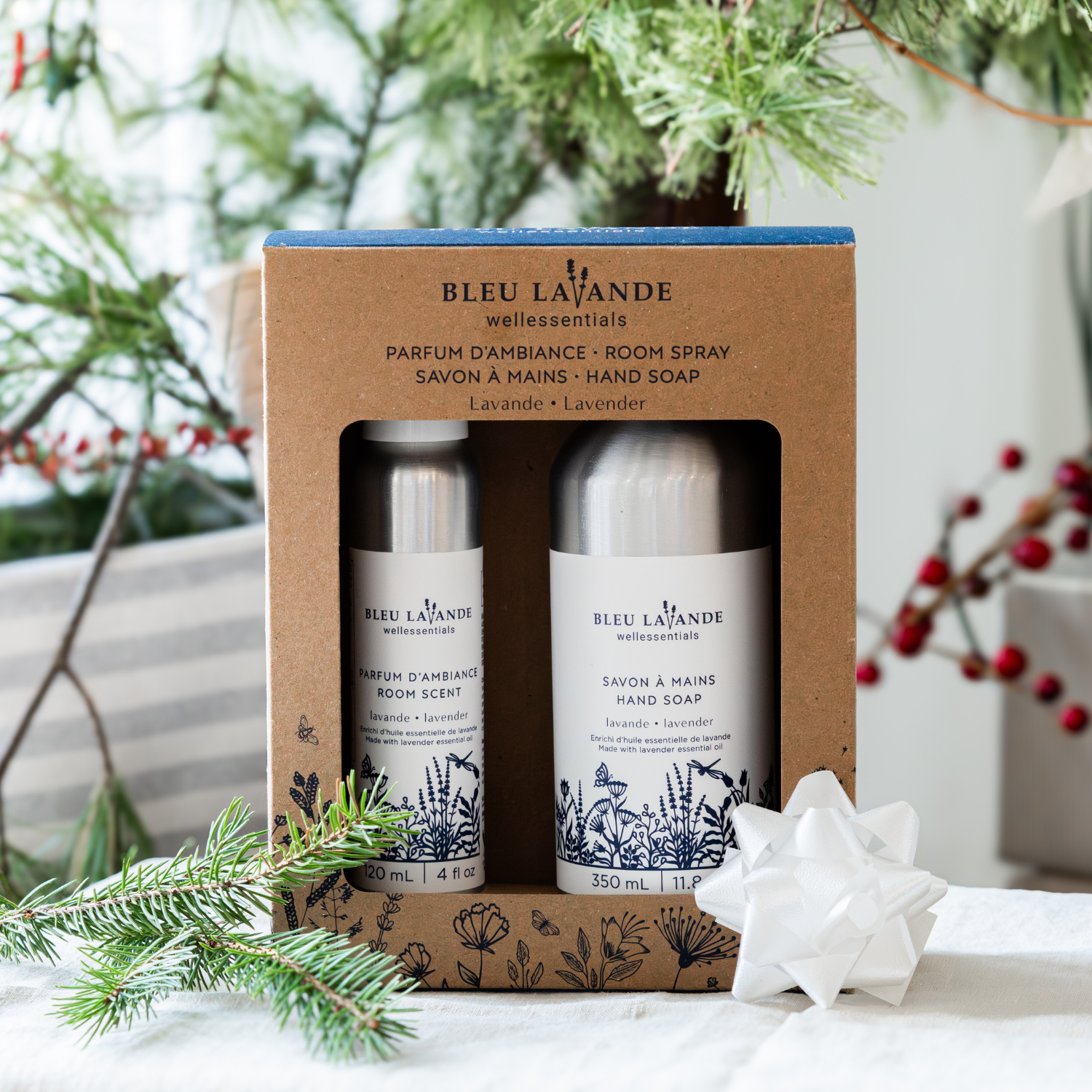 Duo savon à mains et parfum d'ambiance à la lavande en cadeau pour les fêtes