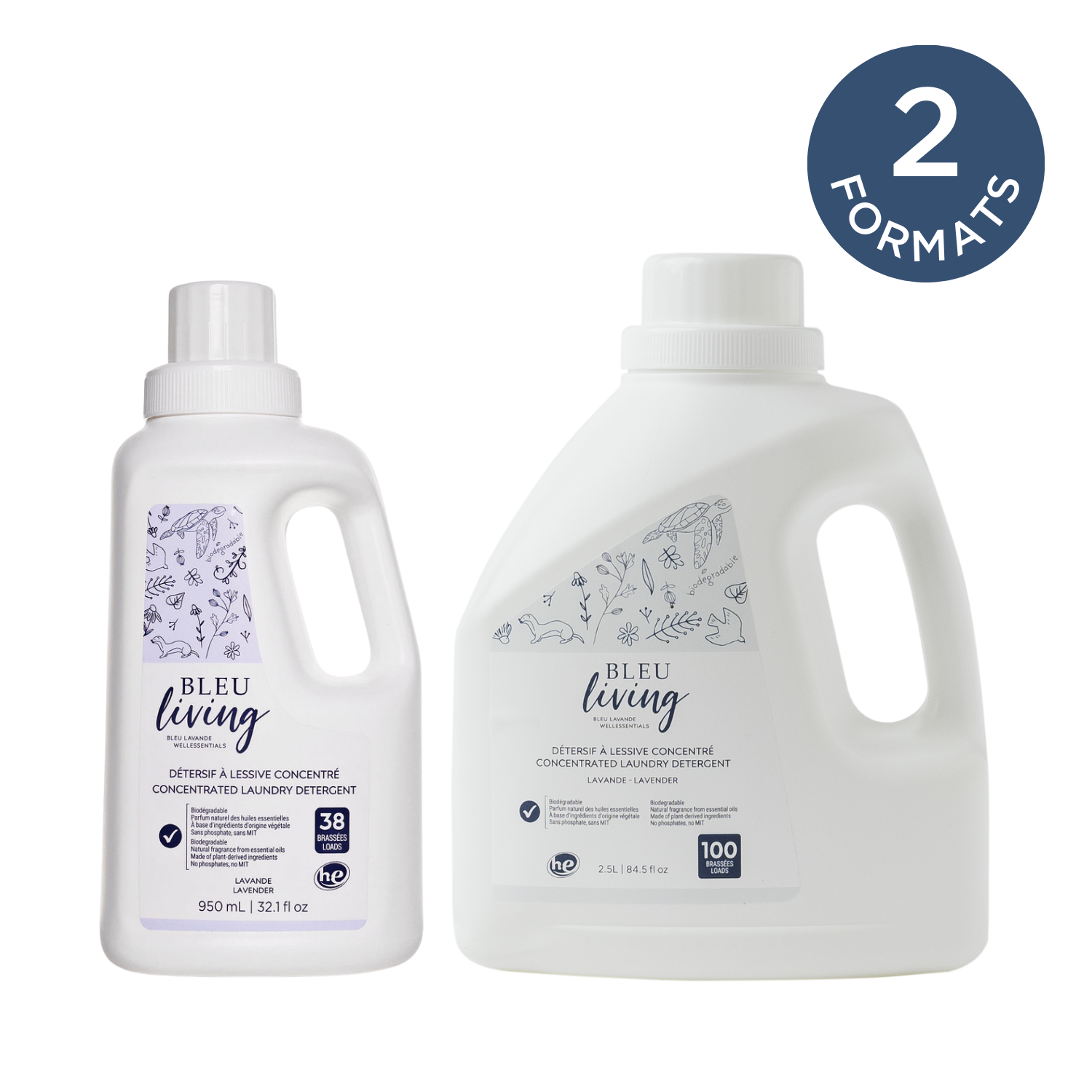 Détersifs à lessive lavande Bleu Living en 2 formats : 950 ml et 2,5L