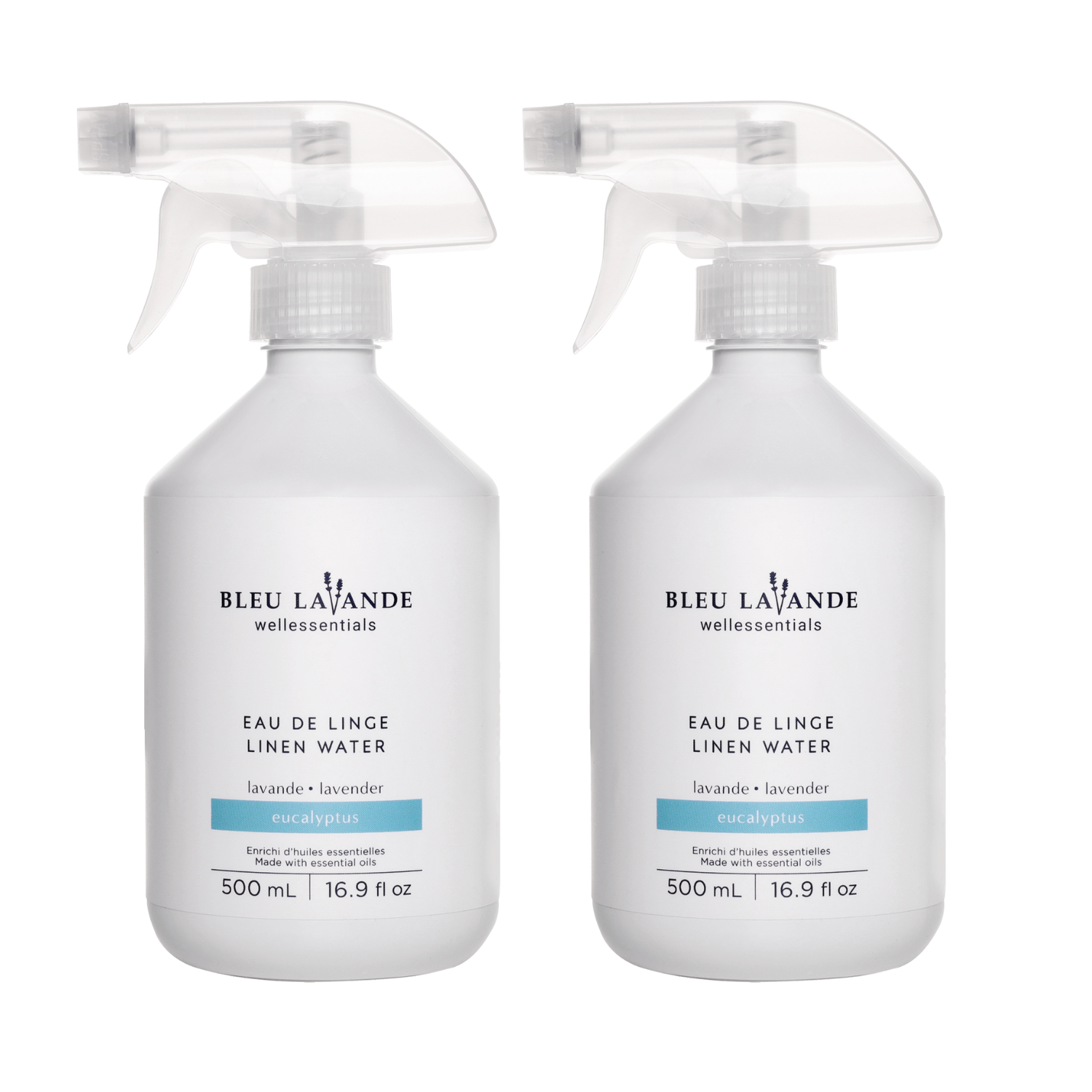 Duo d'eaux de linge lavande et eucalyptus à vaporiser sur les tissus