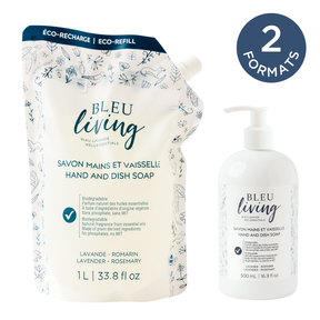 Les savons mains et vaisselle lavande romarin Bleu Living 500 ml et 1L