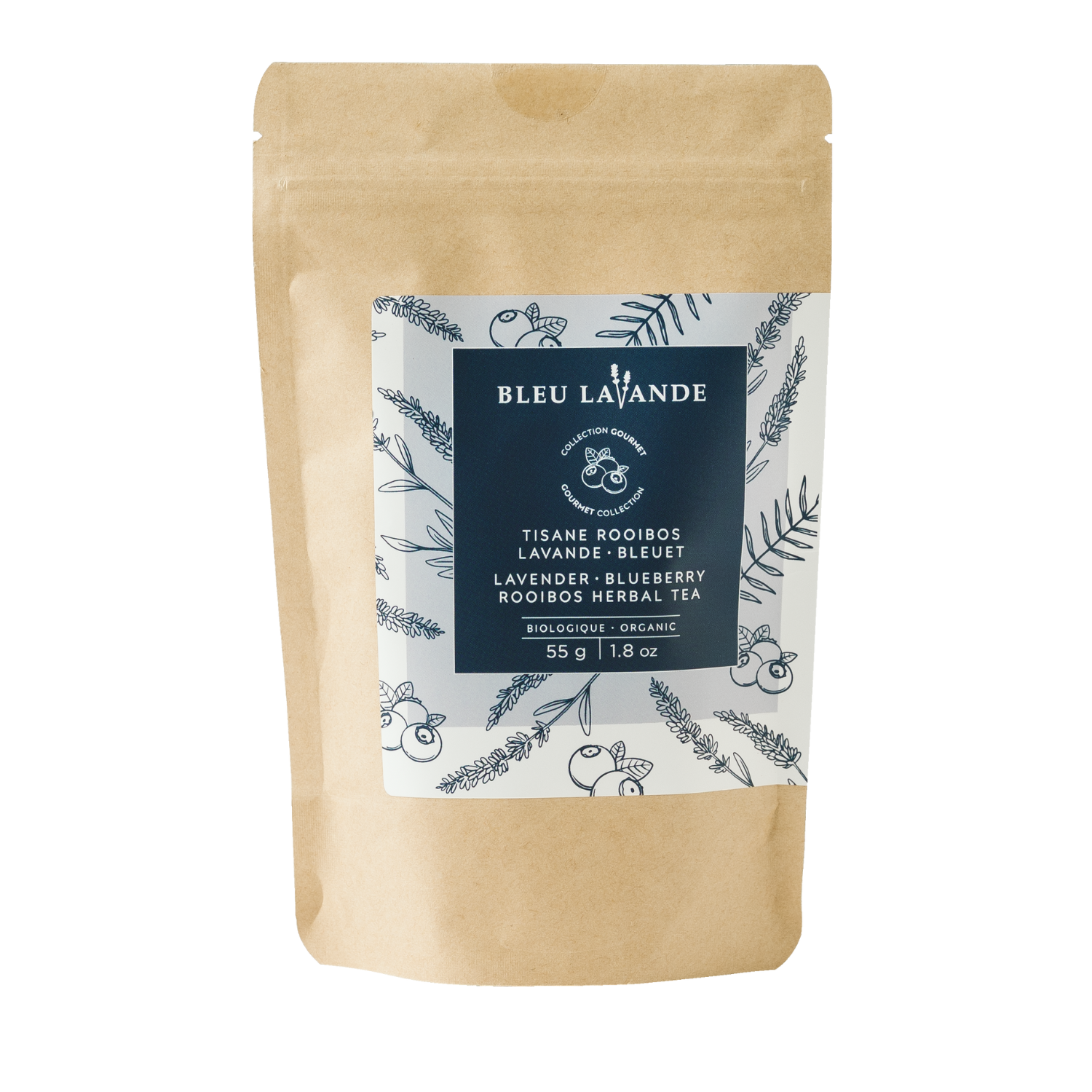 Sachet de 55g de tisane rooibos lavande-bleuet