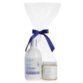 Ensemble avec lait de bain lavande et bougie de soya Calme